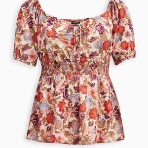 Torrid Georgette eyelet smocked waist Floral Print Women's Top  4X
